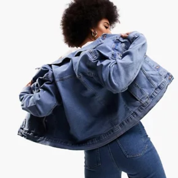 ASOS DESIGN Tall Midwash blue Denim Jacket / NWT /L (12-14) - Picture 2 of 11